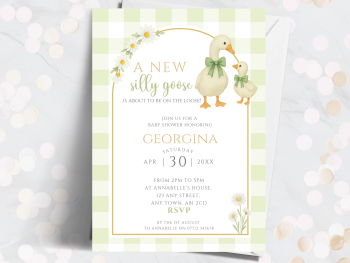 Green Silly Goose Baby Shower Personalised Invitations from £4.45