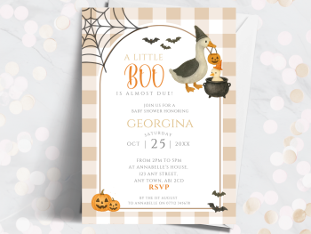 Halloween A Little Boo Goose Baby Shower Personalised Invitations from £4.45