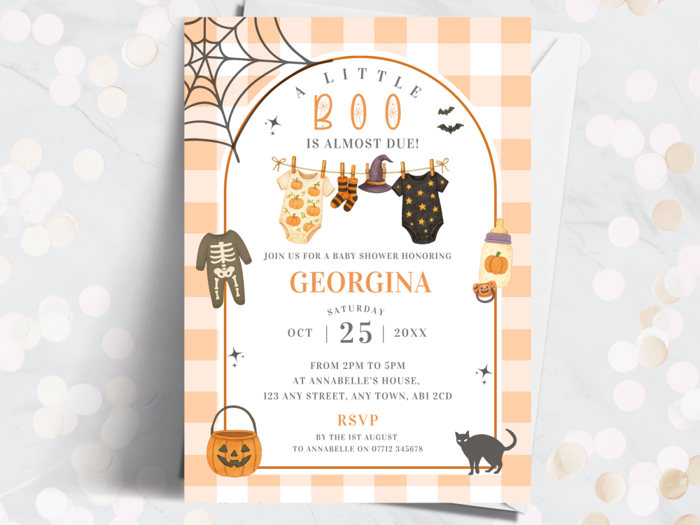 Halloween A Little Boo Baby Shower Personalised Invitations from £4.45