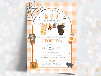Halloween A Little Boo Baby Shower Personalised Invitations from £4.45
