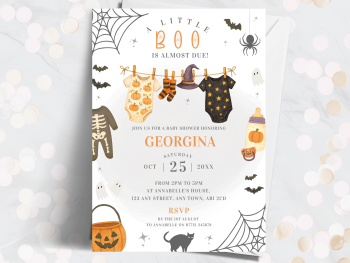 Halloween Little Boo Baby Shower Personalised Invitations from £4.45