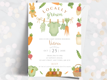 Locally Grown Baby Shower Personalised Invitations from £4.45