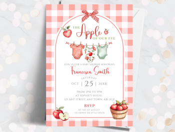 Apple Of Our Eye Red Gingham Baby Shower Personalised Invitations from £4.45