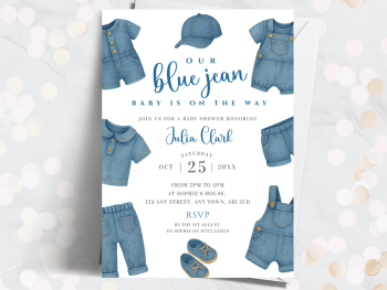 Blue Jean Baby Boy Baby Shower Personalised Invitations from £4.45