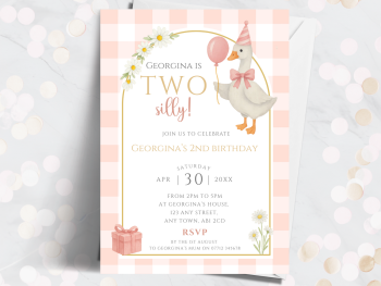 Pink TWO Silly (Goose) Girl's Personalised 2nd Birthday Invitations from £4.45