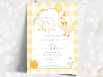 Yellow ONE Silly Goose Personalised 1st Birthday Invitations from £4.45