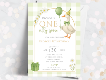 Green ONE Silly Goose Personalised 1st Birthday Invitations from £4.45