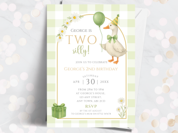 Green TWO Silly (Goose) Personalised 2nd Birthday Invitations from £4.45