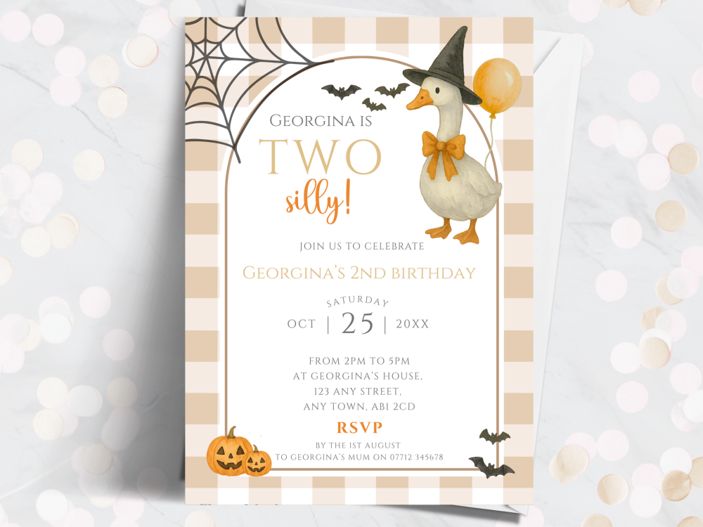 Halloween TWO Silly (Goose) Personalised 2nd Birthday Invitations from £4.45