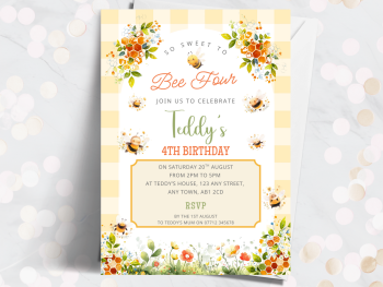 Honeybee Theme Personalised Birthday Invitations from £4.45