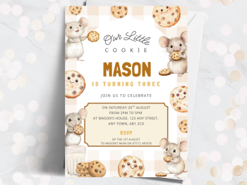 Mouse & Cookie (Our Little Cookie) Personalised Birthday Invitations from £4.45