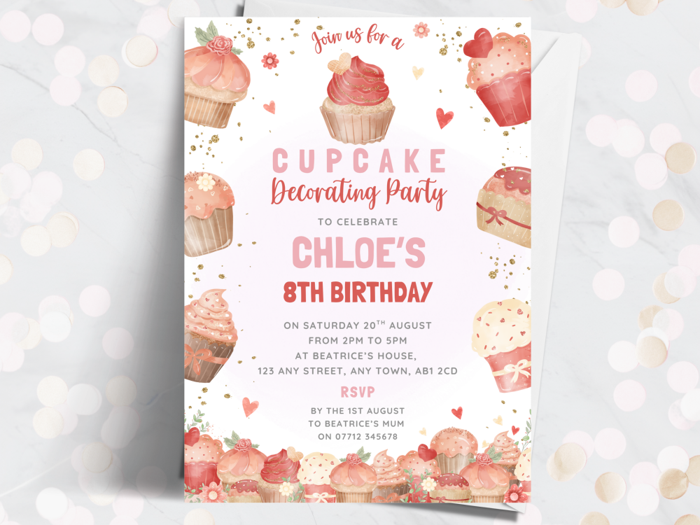 Cupcake Decorating Party - Girl's Pink Baking Party - Personalised Birthday