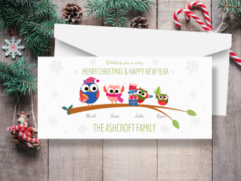 Owls Personalised Family Christmas Cards - Pack of 10