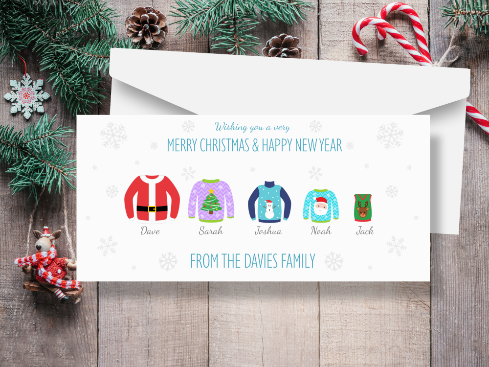 Jumpers/Sweaters Personalised Family Christmas Cards - Pack of 10