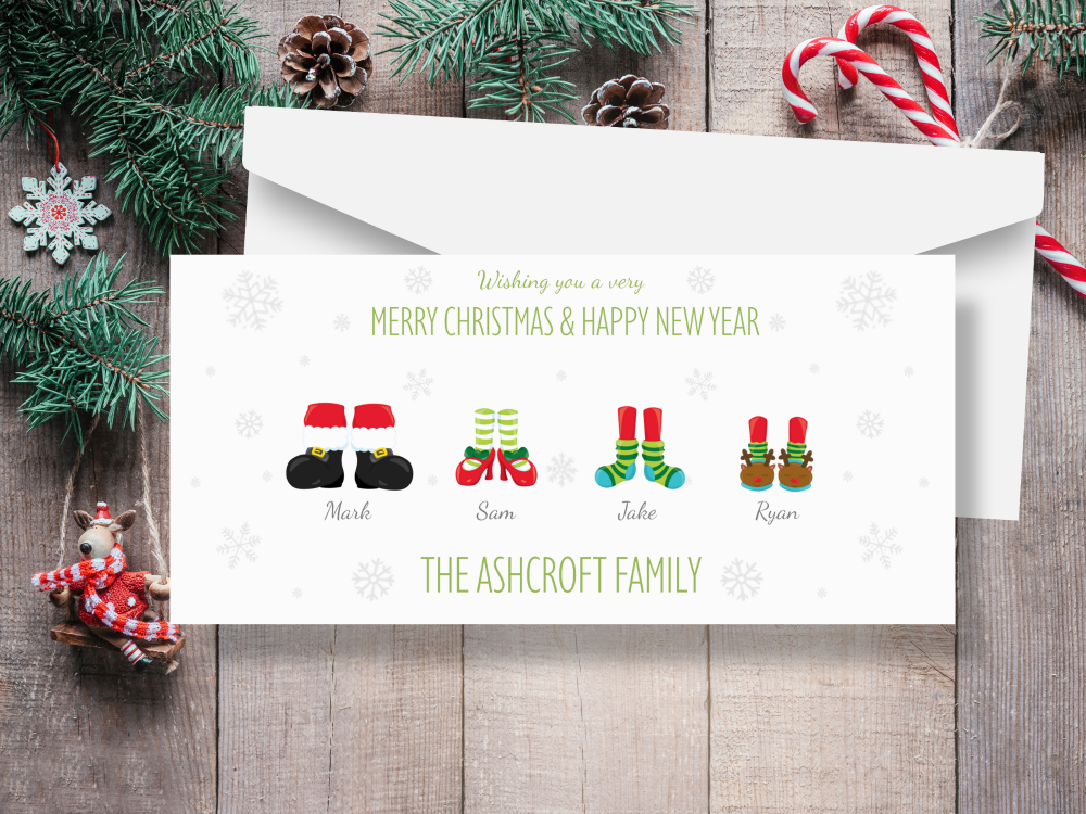 Christmas Feet Personalised Family Christmas Cards - Pack of 10