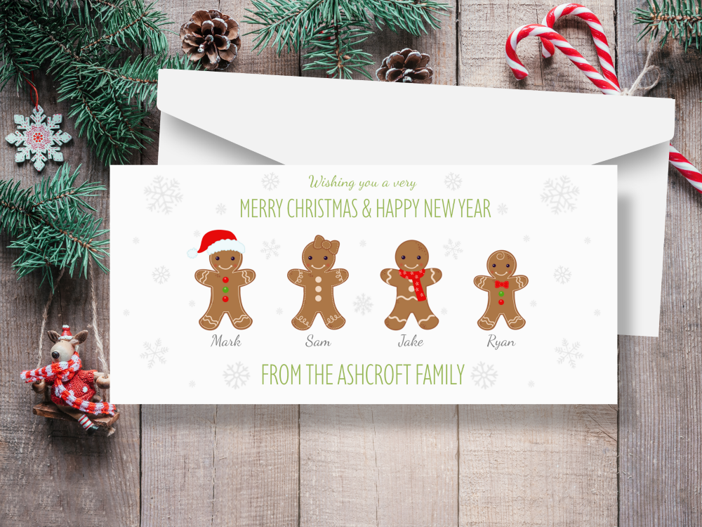 Gingerbread Personalised Family Christmas Cards - Pack of 10