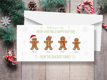 Gingerbread Personalised Family Christmas Cards - Pack of 10