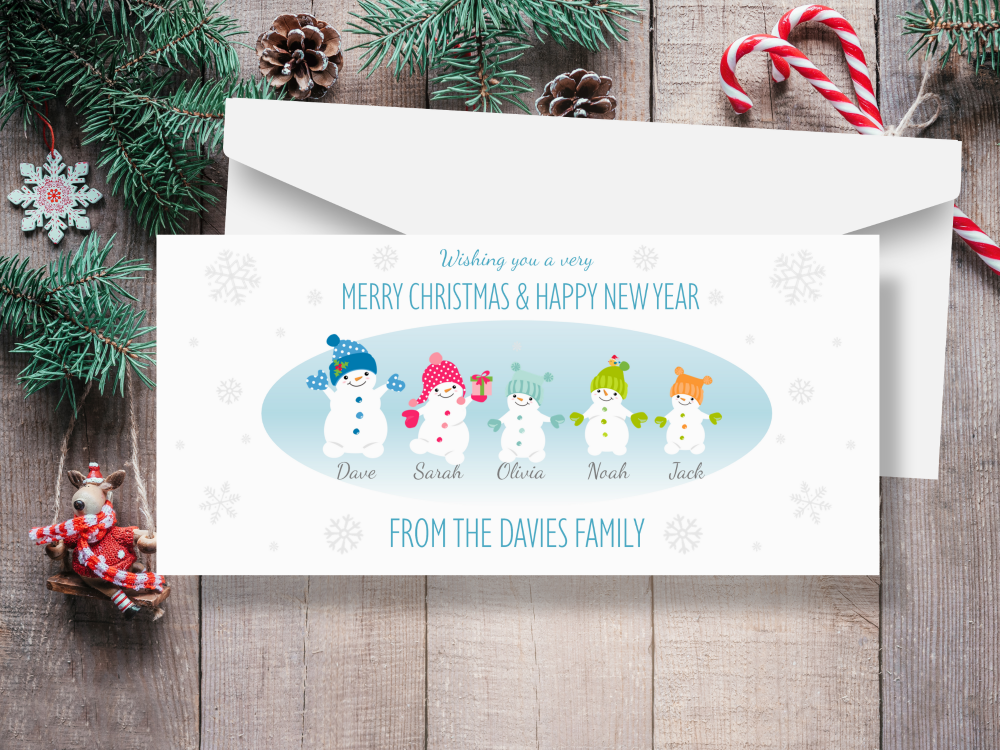 Snowboys and Snowgirls Personalised Family Christmas Cards - Pack of 10