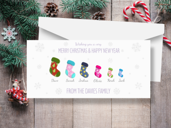 Stockings Personalised Family Christmas Cards - Pack of 10