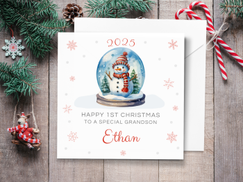 2025 Snowglobe Personalised 1st Christmas Card - RED