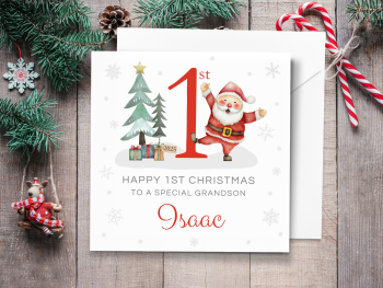 Baby's 1st Christmas 2025 Santa Personalised Card - RED