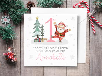 Baby's 1st Christmas 2025 Santa Personalised Card - PINK