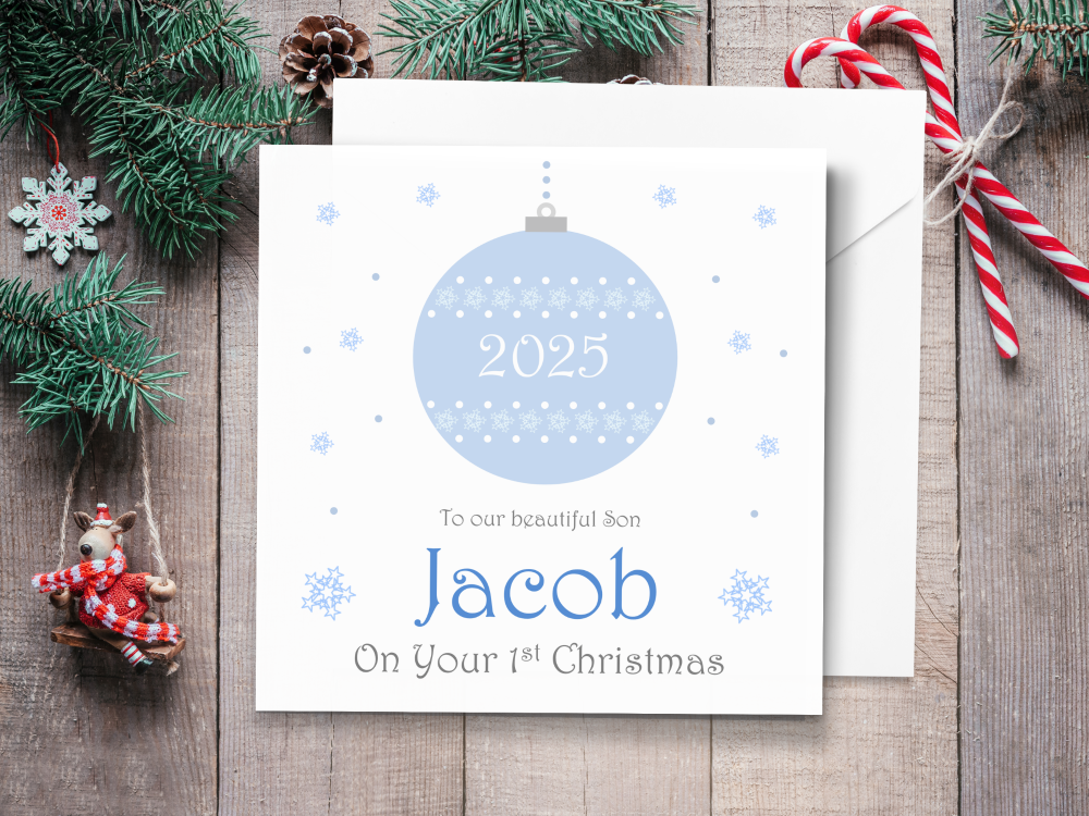 Blue Bauble 2025 Personalised Christmas Card