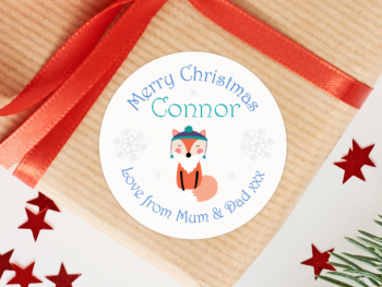 Winter Fox Boy's Personalised Christmas Stickers (Blue)
