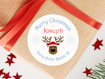 Reindeer Boy's Personalised Christmas Stickers (Blue)