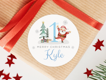 Baby's First Christmas BLUE Personalised Stickers