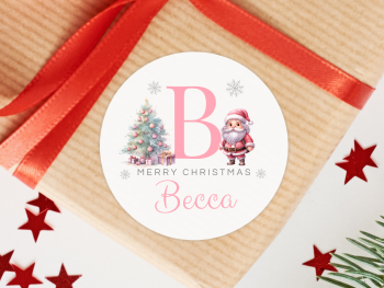 PINK Initial Personalised Christmas Stickers
