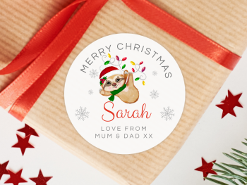 Sloth Personalised Christmas Stickers