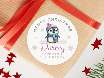 Winter Penguin Personalised Christmas Stickers