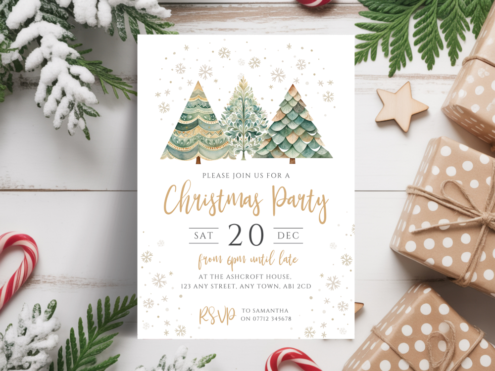Green Trees Christmas Party InvitationsDIGITAL or PRINTED