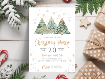 Green Trees Christmas Party InvitationsDIGITAL or PRINTED