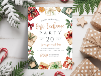 Gift Exchange Christmas Party InvitationsDIGITAL or PRINTED