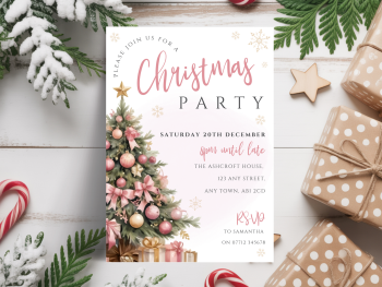 Pink Christmas Tree Party InvitationsDIGITAL or PRINTED