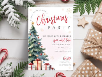 Red Christmas Tree Party InvitationsDIGITAL or PRINTED