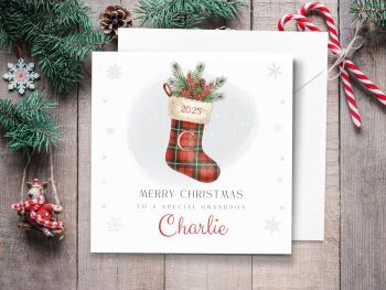 Red Stocking with Initial Personalised Christmas Card
