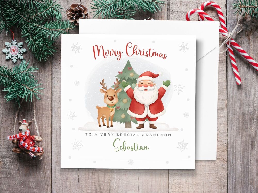 Santa and Reindeer Personalised Christmas Card