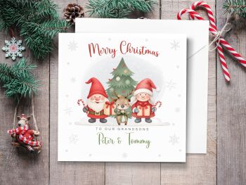 Mr & Mrs Santa Claus Gnomes Personalised Christmas Card