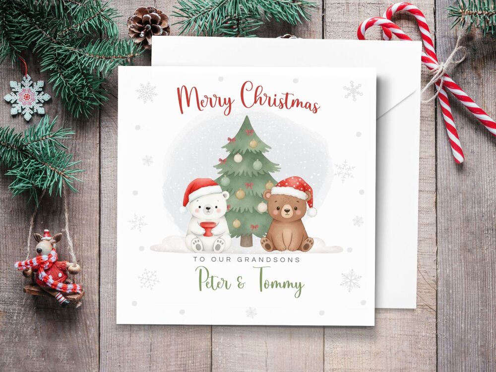Polar Bear & Brown Bear Personalised Christmas Card