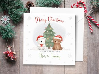 Polar Bear & Brown Bear Personalised Christmas Card