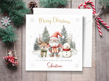 Santa Gnome, Reindeer & Snowman Personalised Christmas Card