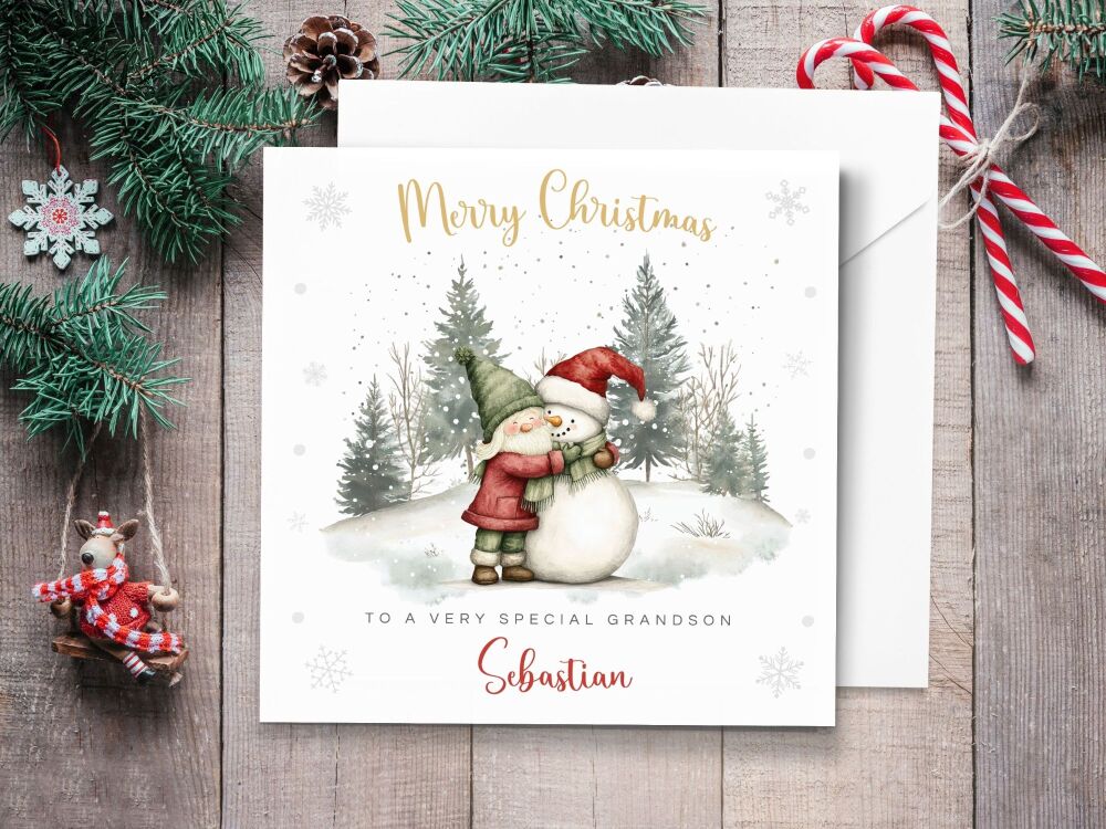 Gnome & Snowman Personalised Christmas Card