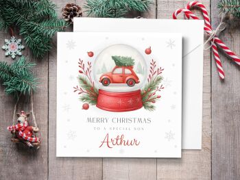Red Snow Globe Personalised Christmas Card