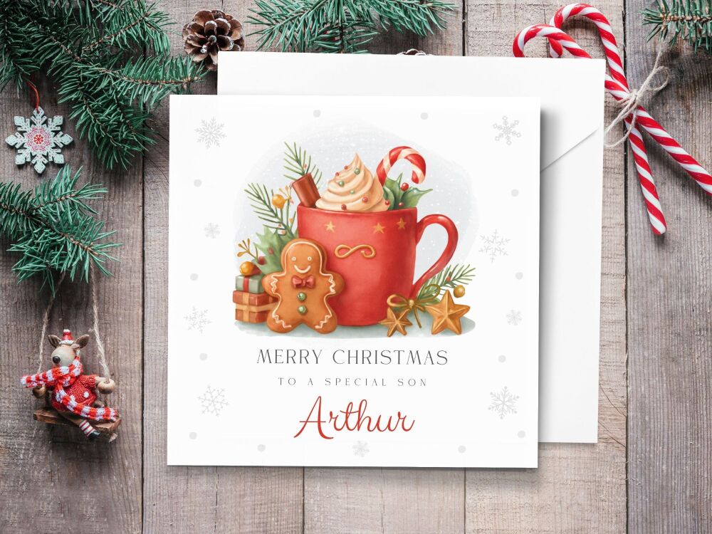 Red Hot Chocolate & Gingerbread Personalised Christmas Card