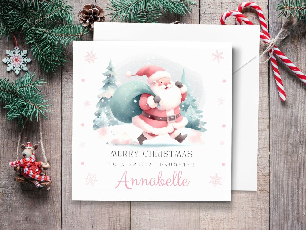 Pink Santa Claus Personalised Christmas Card
