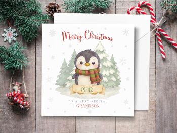 Penguin Boy Character Personalised Christmas Card