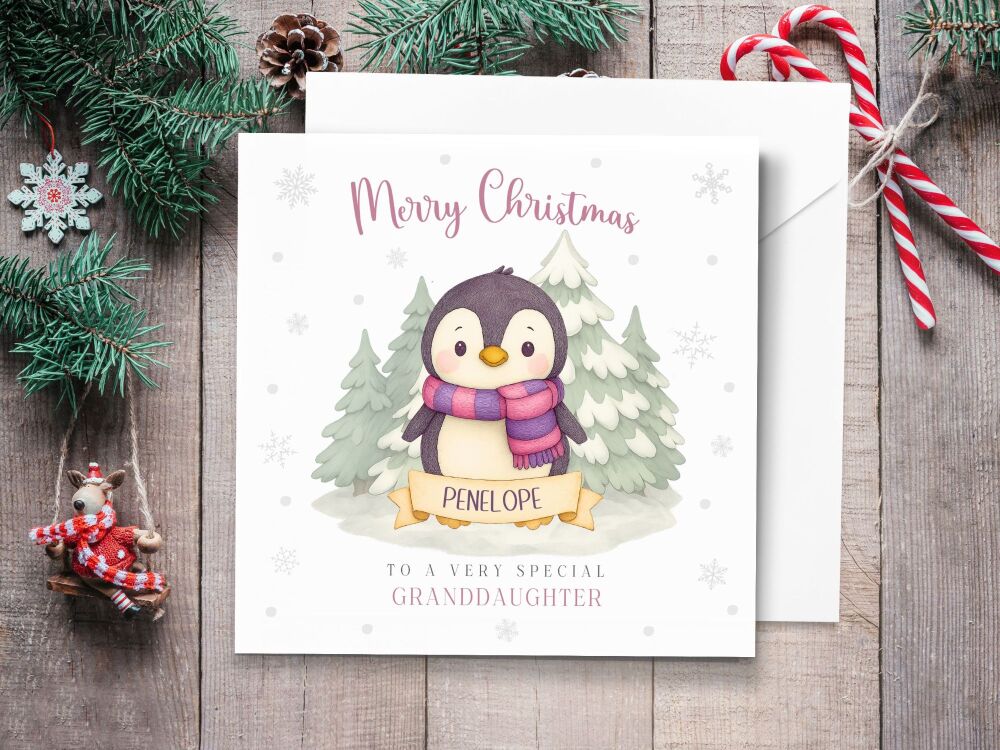 Penguin Girl Personalised Christmas Card